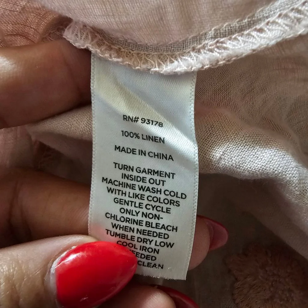 Magaschoni Pink Linen Embroidered Blouse Women's Size Large - Picture 7 of 8